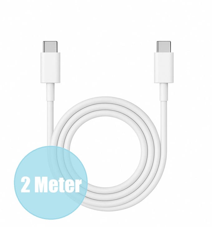 FuturiQ USB-C naar USB-C Kabel 2 Meter – Snelladen 60W – Wit – Voor Smartphone, Laptop, iPad Pro en Meer