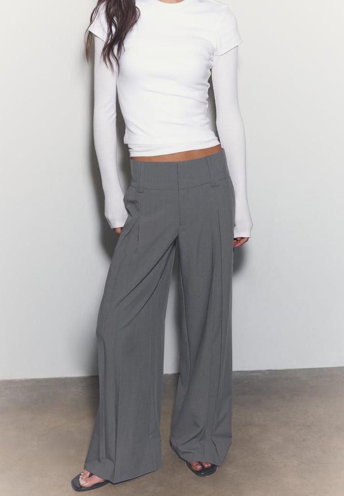 Stradivarius Smart lange broek met bandplooi  Donkergrijs 38