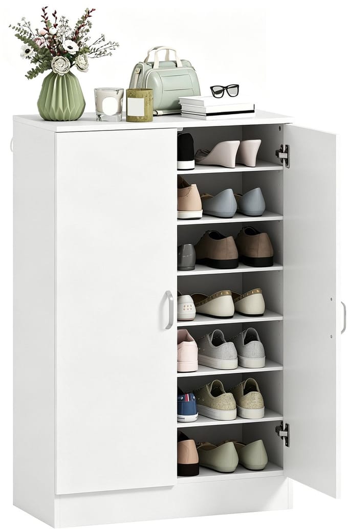 Rolipo-Schoenenkast - 2-deurs soft-close - 6 verstelbare legplanken - Wit / opbergruimte voor 21 paar