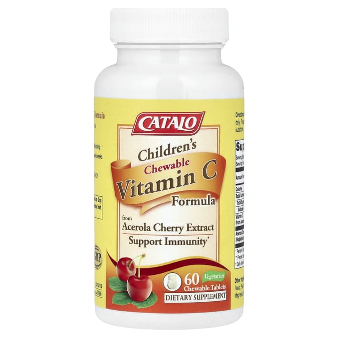 CATALO, formule de vitamine C à croquer pour enfants, 100mg, 60 comprimés à croquer végétaux (50mg par comprimé)