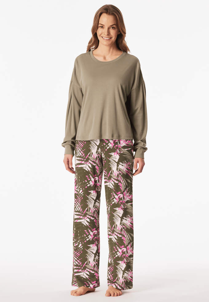 Lange pyjama van interlock met palmbomen, jade - Modern Nightwear 42