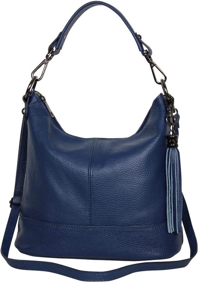 AmbraModa GLX09 - Dames handtas, schoudertas van echt leer. Jeansblauw