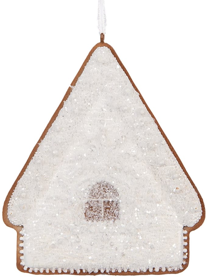 Clayre & Eef Kersthanger Gingerbread house 9x1x10 cm Wit Kunststof
