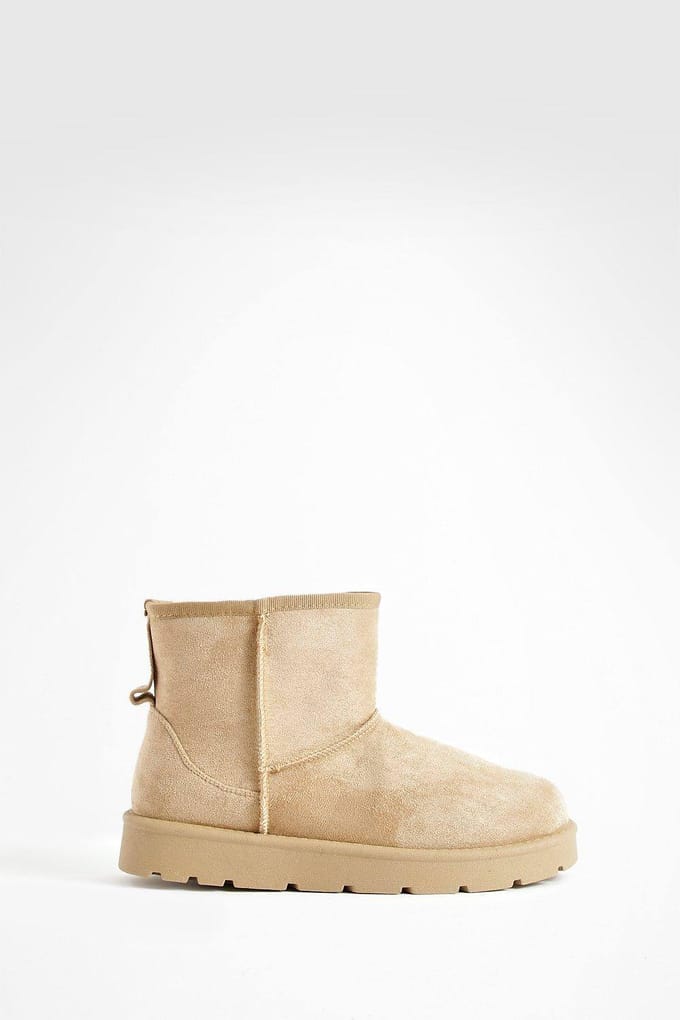 boohoo Dames Mini Cosy Boots | Zand | Maat: 37