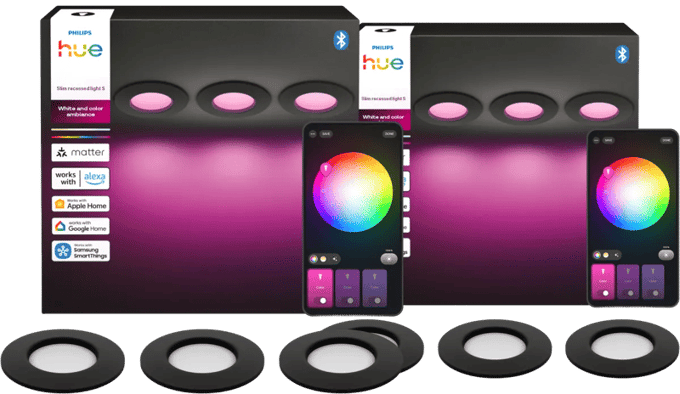 Philips Hue Inbouwspot Slim 6-Pack - White and Color - 90mm - Zwart