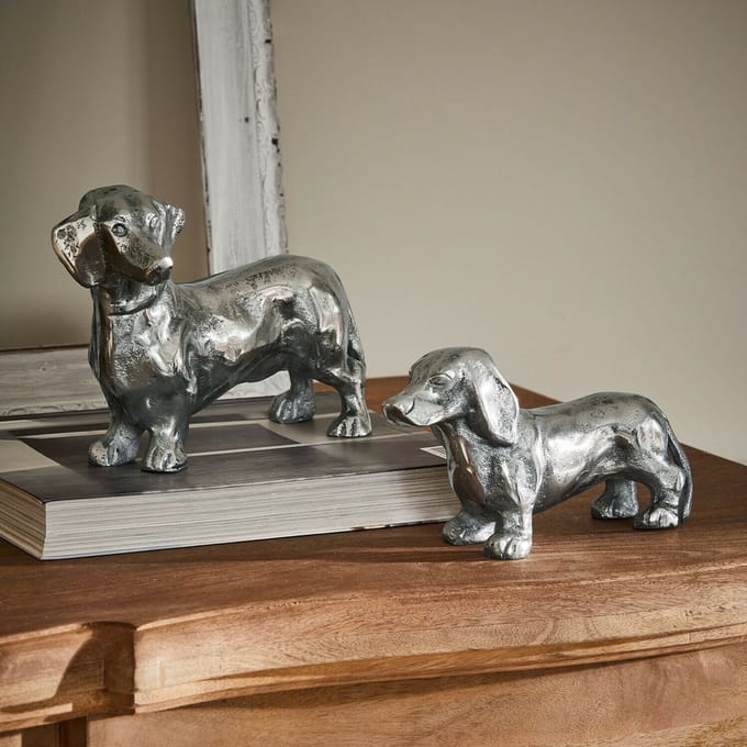 LOBERON Decoratieve hond set van 2 Calwen zilverkleurig