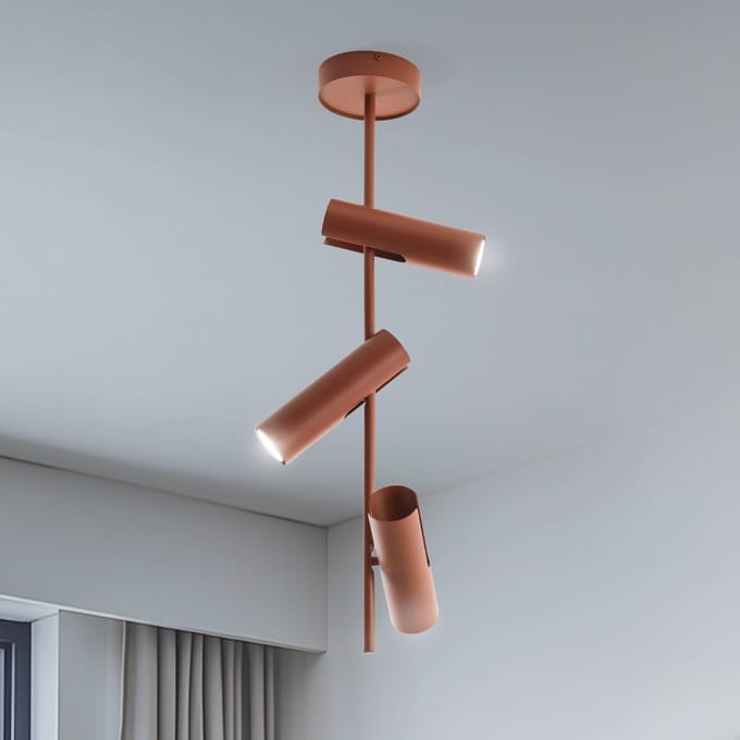 SIGMA Plafondspot Leda 3, baksteenrood, 3-lamps, staal, hoogte 76 cm