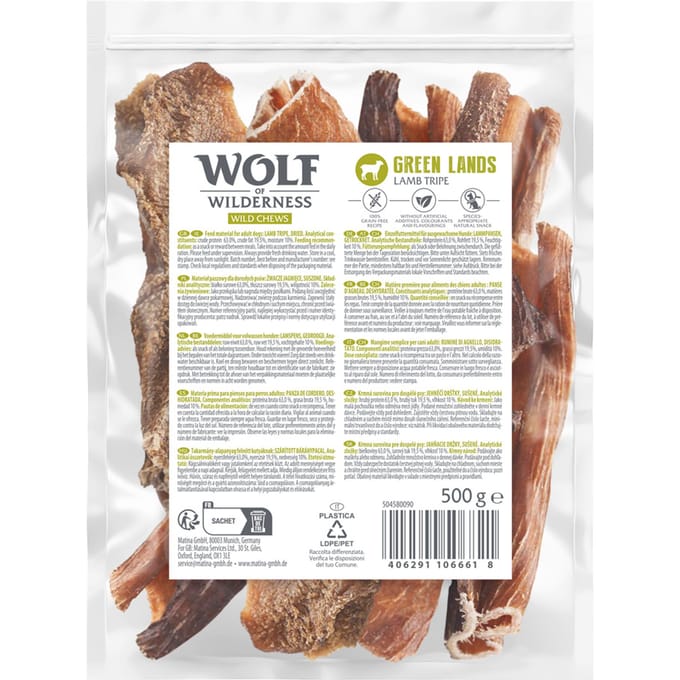 500g Wolf of Wilderness lams pens "Green Fields" hondensnacks