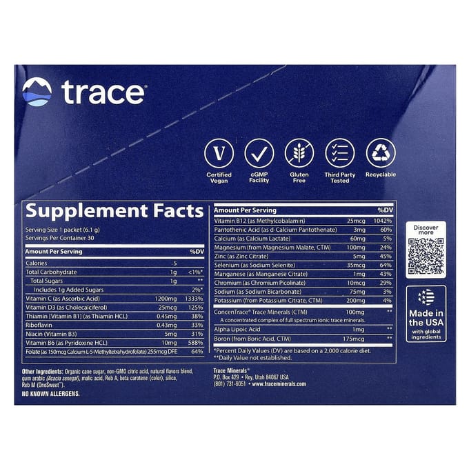 Trace, Électrolyte Stamina, Power Pak, Mandarine, 1 200 mg, 30 sachets, 5,2 g (0,18 oz) chaque