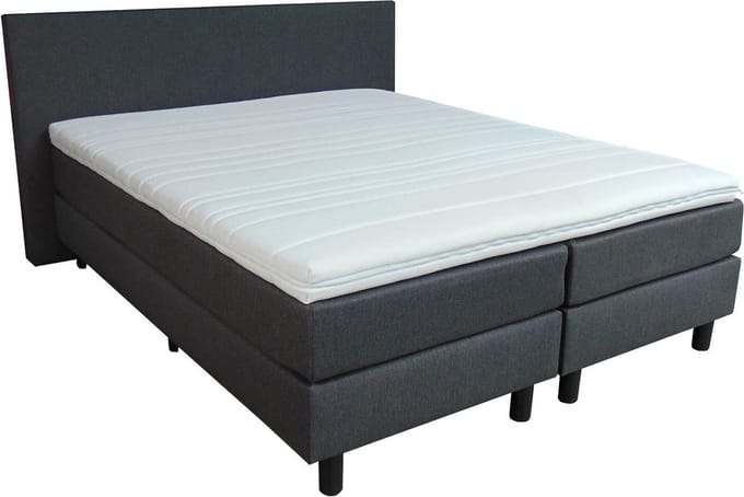 Boxspring 160x200 compleet - Met matrassen en topmatras - Antraciet - Nu met kussens