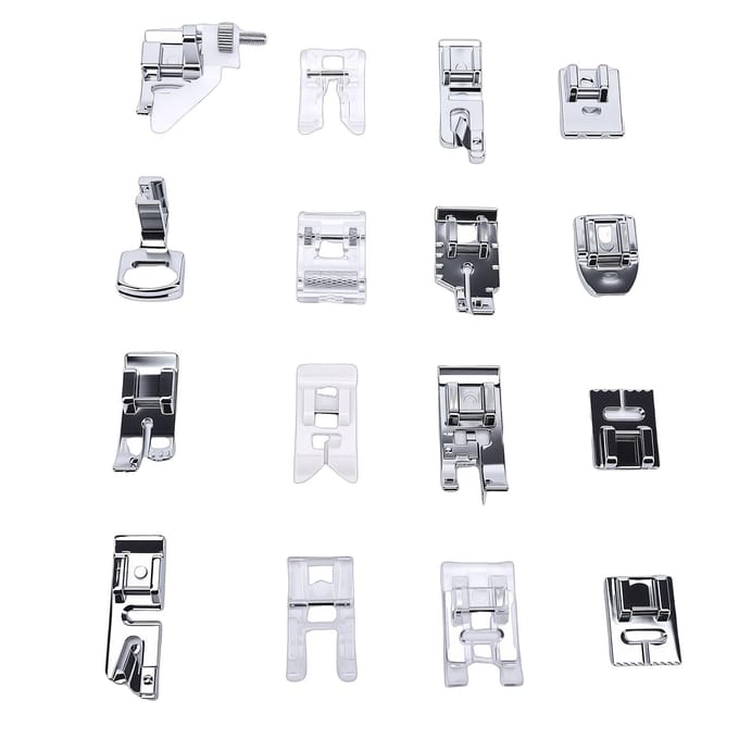 Ensemble de 16 Pieds-Presseurs pour Machine à Coudre avec Boîte de Rangement Pièces de Rechange Accessoires white
