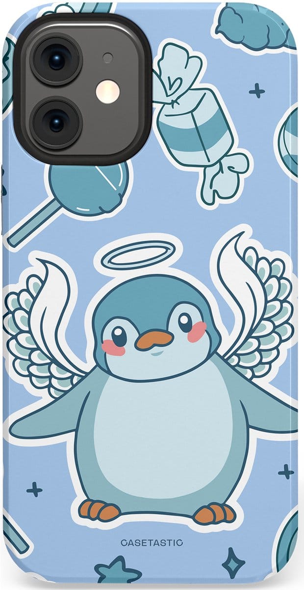 Casetastic hoesje geschikt voor Apple iPhone 12 Mini - Dubbellaagse bescherming - Pinguin vleugels - Fashion Case - Lichtblauw Lichtgrijs Wit