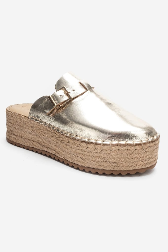 Novas Leren Platform Espadrille Muil (Dames)