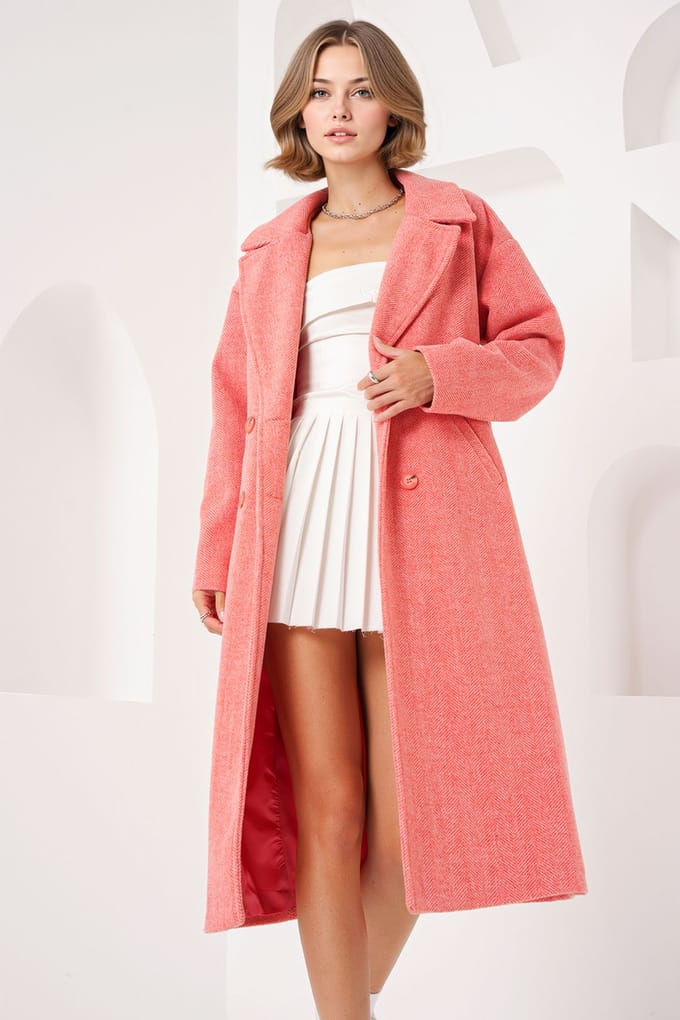 Oversized Dubbelgeknoopt Herringbone Lange Overjas