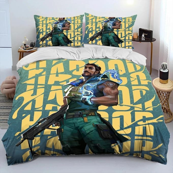 Parure de lit 3D Valorant Gamer avec housse de couette et taie d'oreiller pour garçon 70x133cm 2pcs