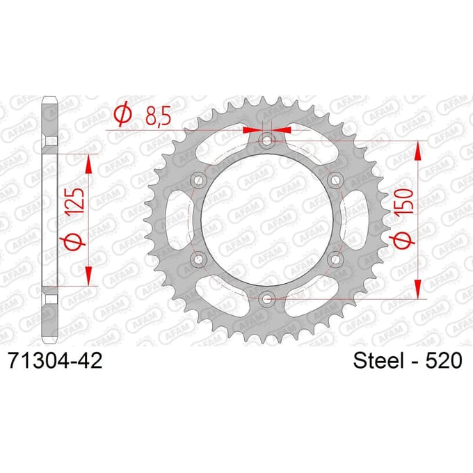 Stalen motortandwiel achteraan Afam 520 42 dents