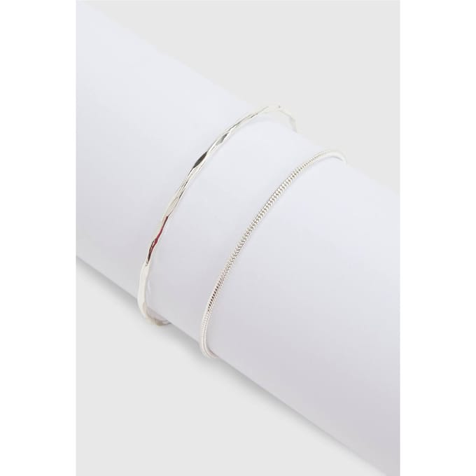 boohoo Dames Zilveren Slanke Armband Toggle Armbanden 2-pack