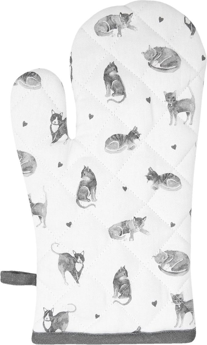Clayre & Eef Ovenwant 18x30 cm Grijs Wit Katoen Katten