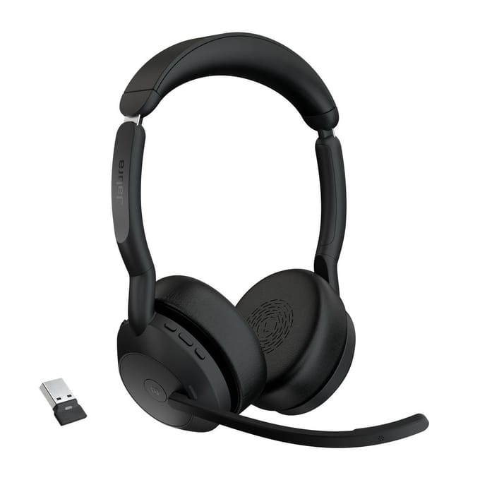 Jabra Evolve2 55 MS Stereo On Ear headset Bluetooth Stereo Zwart Noise Cancelling, Ruisonderdrukking (microfoon) Headset, Microfoon uitschakelbaar