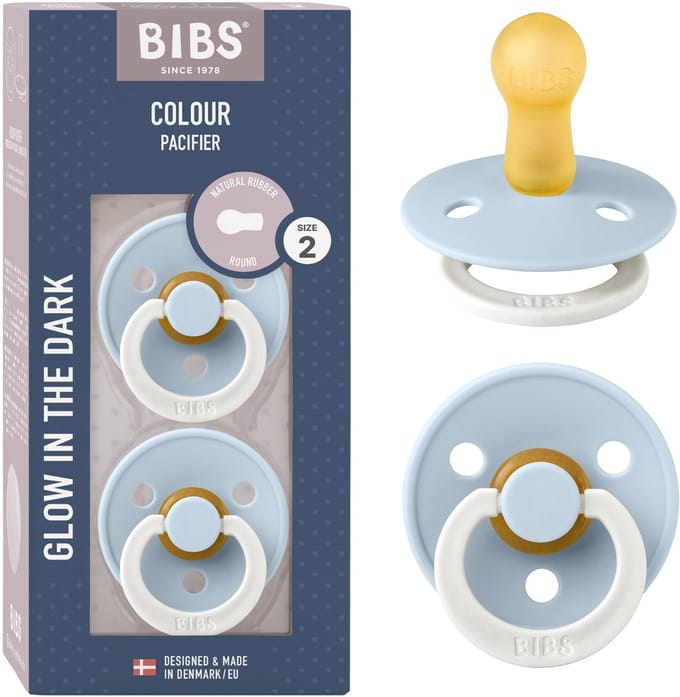 BIBS Colour Glow Fopspeen - 6-18 mnd - 2-pack - Rond - Baby Blue