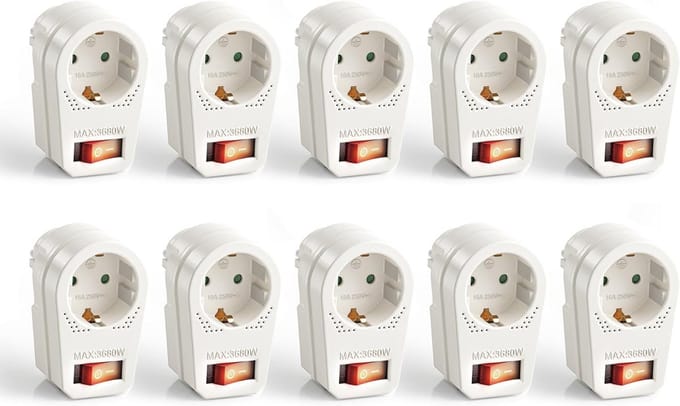 Set van 10 Stopcontactadapters met Aan/Uit Schakelaar - Type C/EF - Wit