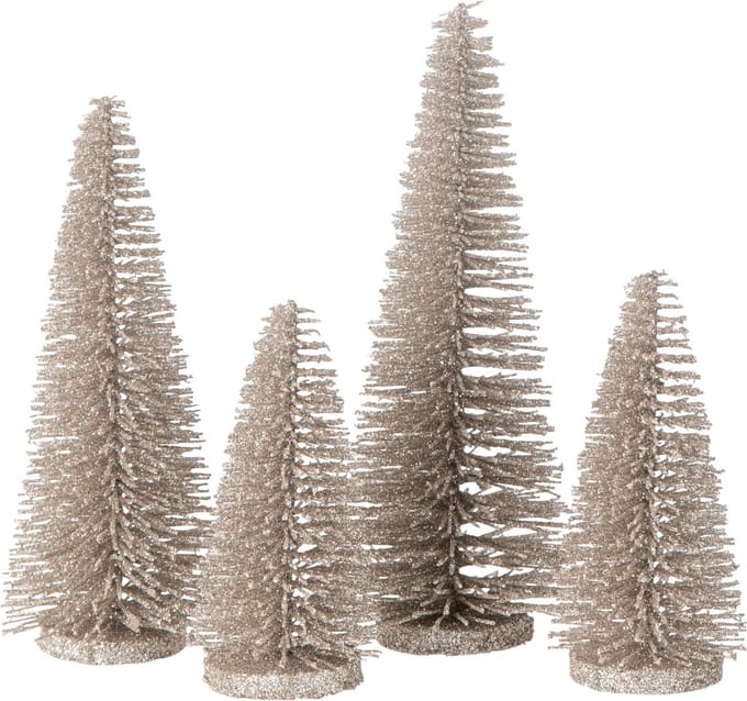 J-Line decoratie Kerstboom Glitter - kunststof - greige - doos van 4