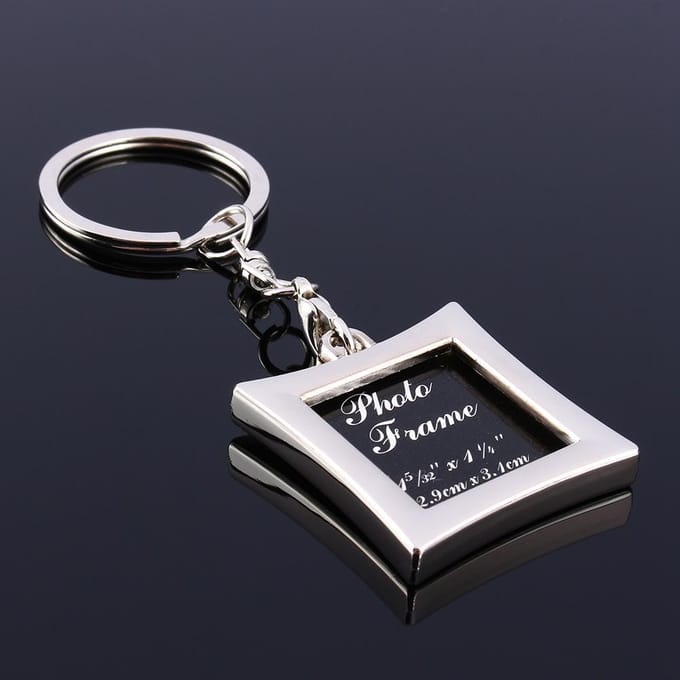 Schattige mini creatieve metalen legering fotolijst sleutelhanger cadeau black