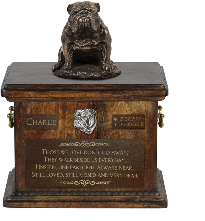Bulldog urn met beeldje - gepersonaliseerde urn voor hondenas