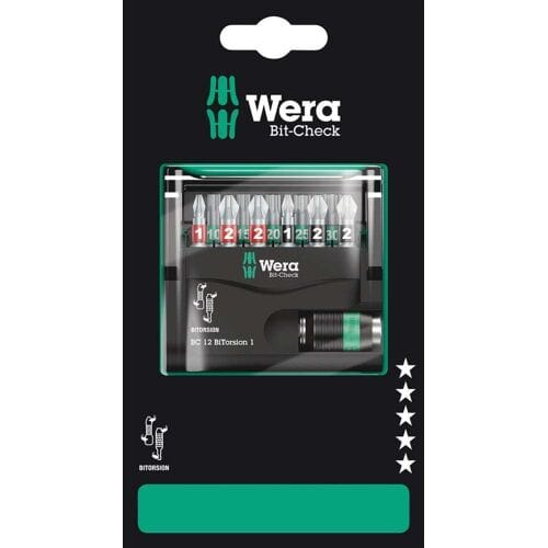 Wera Bit-Check 12 BiTorsion 1 SB 05136385001 Bitset 1/4 (6,3 mm) Incl. bithouder