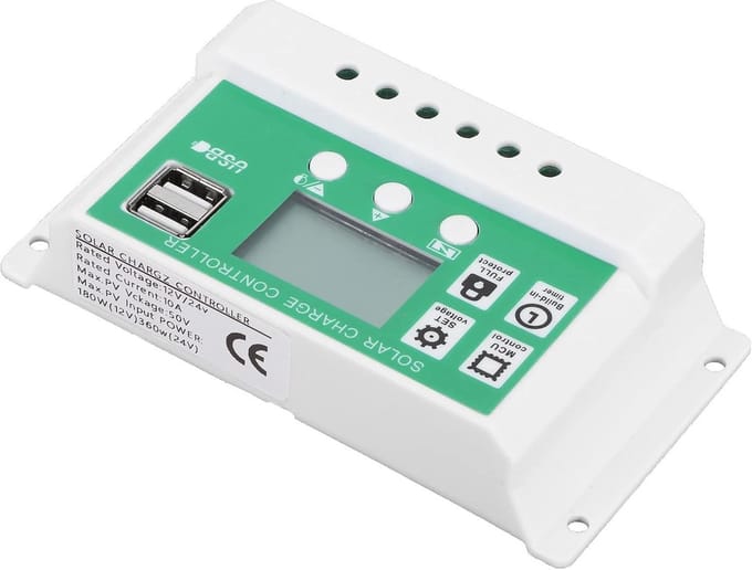 Zonne Laadregelaar - PWM Controller - Energie Beheer - LCD Display - 10A 12V 24V - Zwart