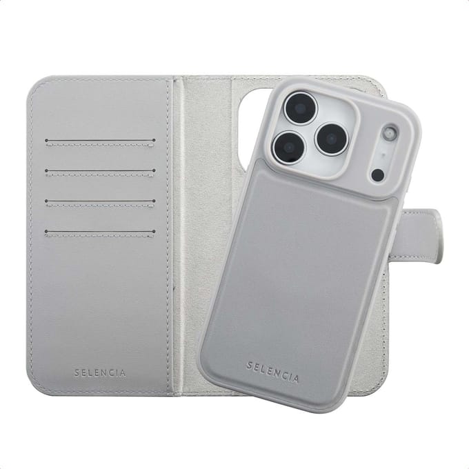 Accezz Hoesje - Geschikt voor Apple iPhone 18 Pro / 17 Pro - Edge Uitneembare Bookcase geschikt voor MagSafe - Grijs