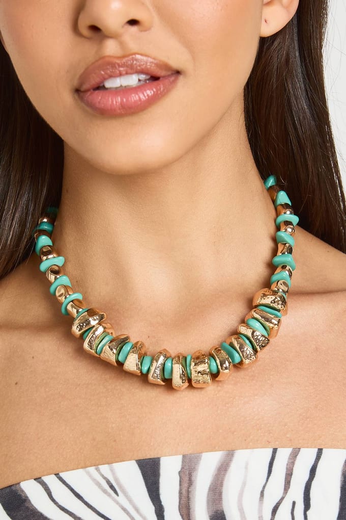 boohoo Dames Turquoise Statement Kralenketting
