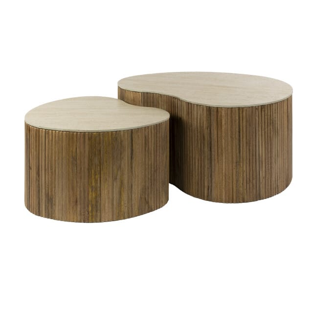 Hoyz Collection - Salontafel Nuovo Niervormig Set Van 2 - Massief Mango Zand