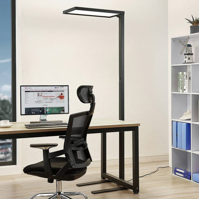 Arcchio LED kantoor vloerlamp Nelus, zwart, met sensor, dimbaar