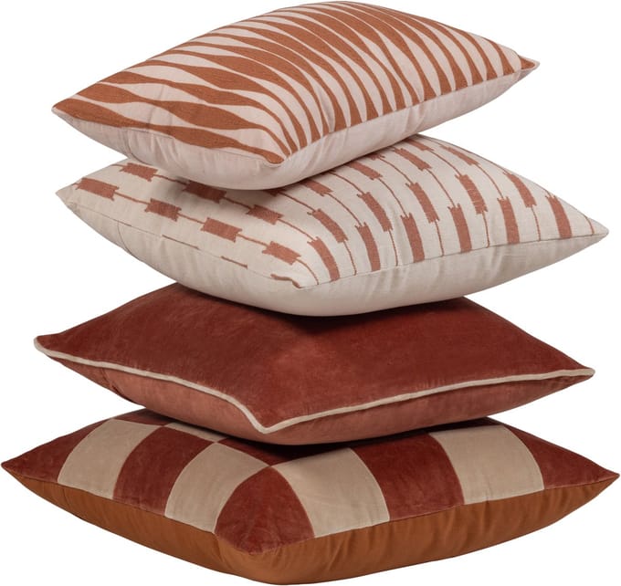 WOOOD Zena Kussens - Katoen - Roze/Roestbruin - 50x50x10 cm - Set van 4
