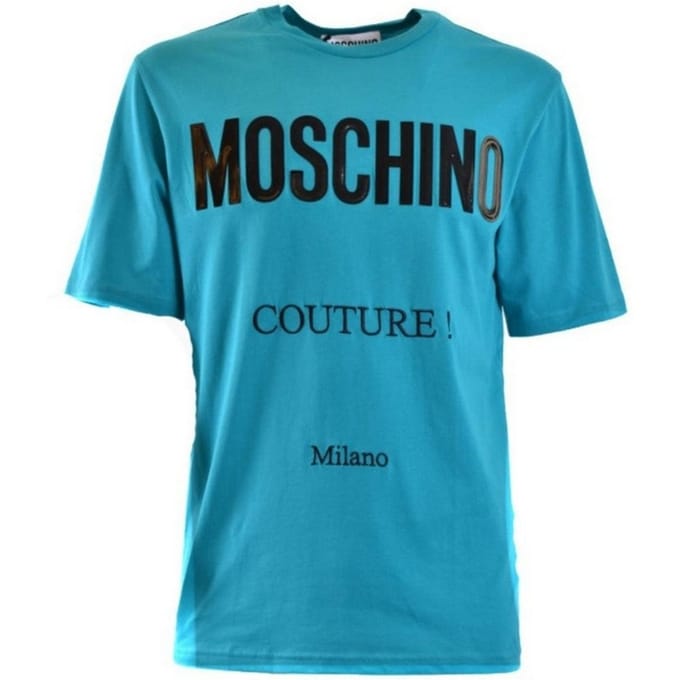 Moschino Heren Couture Glanzend Logo T-Shirt (Teal)