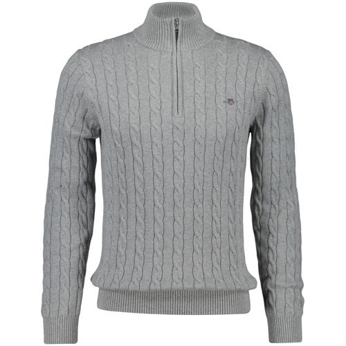 Gant Trui Allover Cable Knit Cotton Half Zip Grijs Melange / male