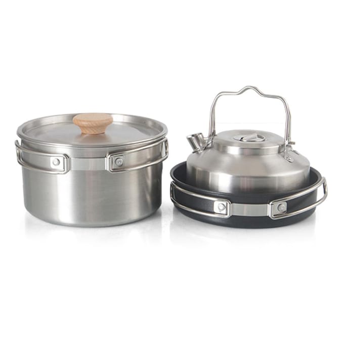 Campingpannenset Opvouwbare backpacking-kampeerpotten en pannen met waterkoker zilver