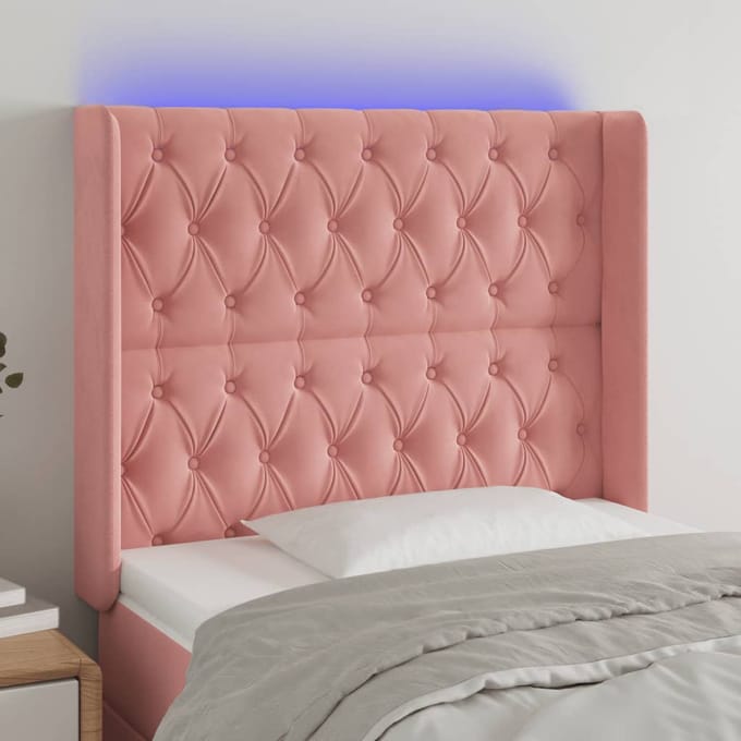 vidaXL - Hoofdbord - LED - 103x16x118/128 - cm - fluweel - roze
