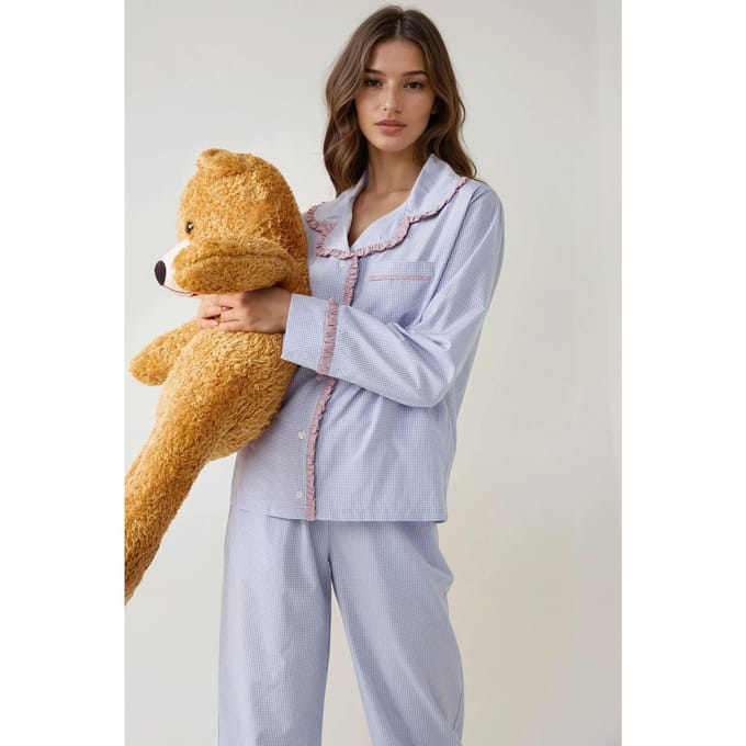 Overhemdkraag Katoenen Geruite Pyjama Set