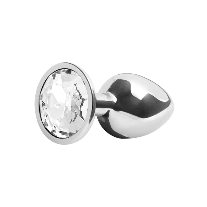 Shots - Ouch! OU796SIL - Round Gem Butt Plug - Small - Silver / Diamond