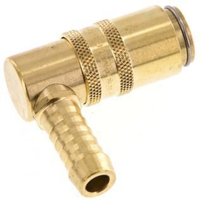 Messing DN 6 Tempereerkoppeling Snelkoppeling 9 mm Slangpilaar Dubbele afsluiting 90-deg