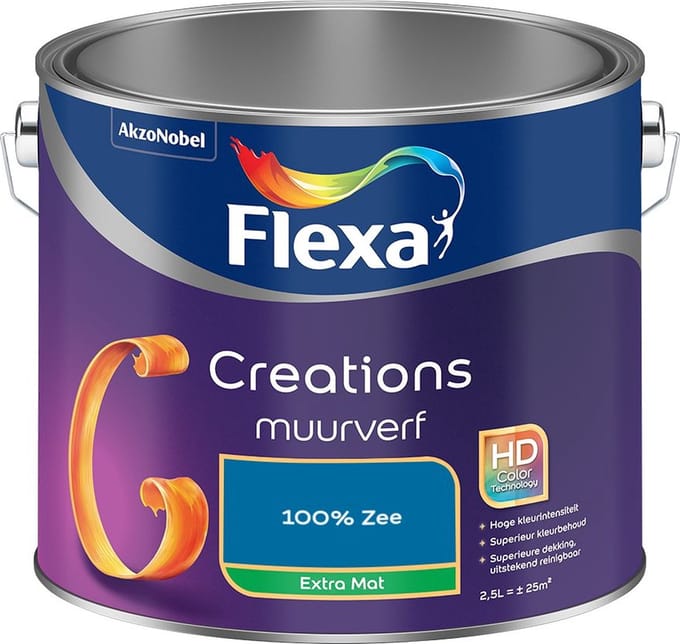 Flexa - Creations Muurverf Extra Mat - 100% Zee - Mengverf - 2,5 L