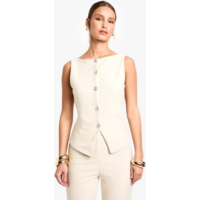 boohoo Dames Textured Button Through Waistcoat | Creme | Maat: 42