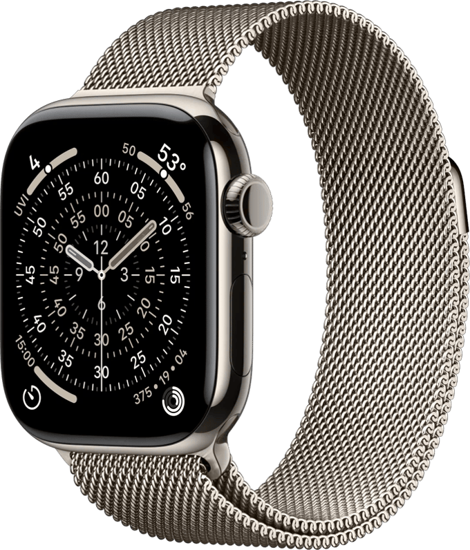 Apple Watch Series 11 GPS + Cellular 42 mm Titanium kast Milanese Loop Natuur M/L