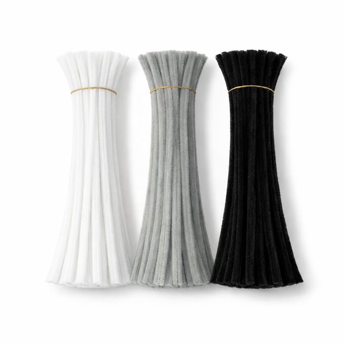 Pijpenragers Chenilledraad - 150 Stuks - Wit, Zwart & Grijs - 30 cm - Kasey