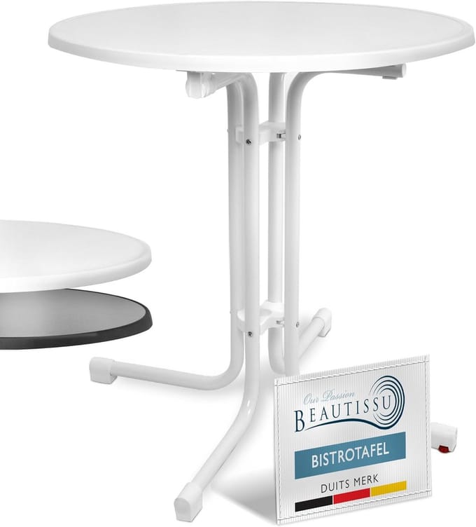 Klaptuintafel Rond Ø 80 cm Wit - Waterdicht en Inklapbaar voor Buiten
