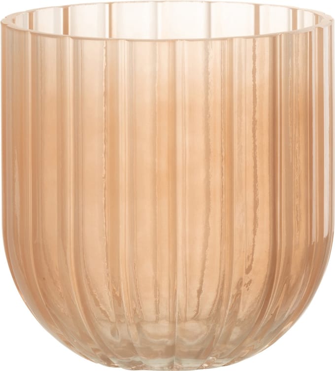 J-Line vaas Yoni Strepen - glas - transparant/perzik - small - Ø 15 cm