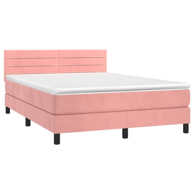 vidaXL - Boxspring - met - matras - en - LED - fluweel - roze - 140x200 - cm