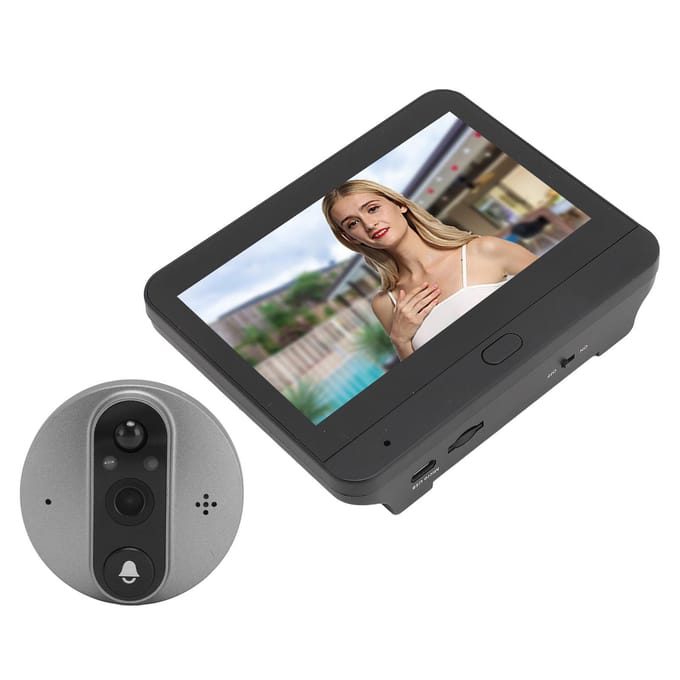 Sonnette vidéo sans fil HD 1080p avec visionneuse bidirectionnelle et caméra de 4,3 pouces argenté